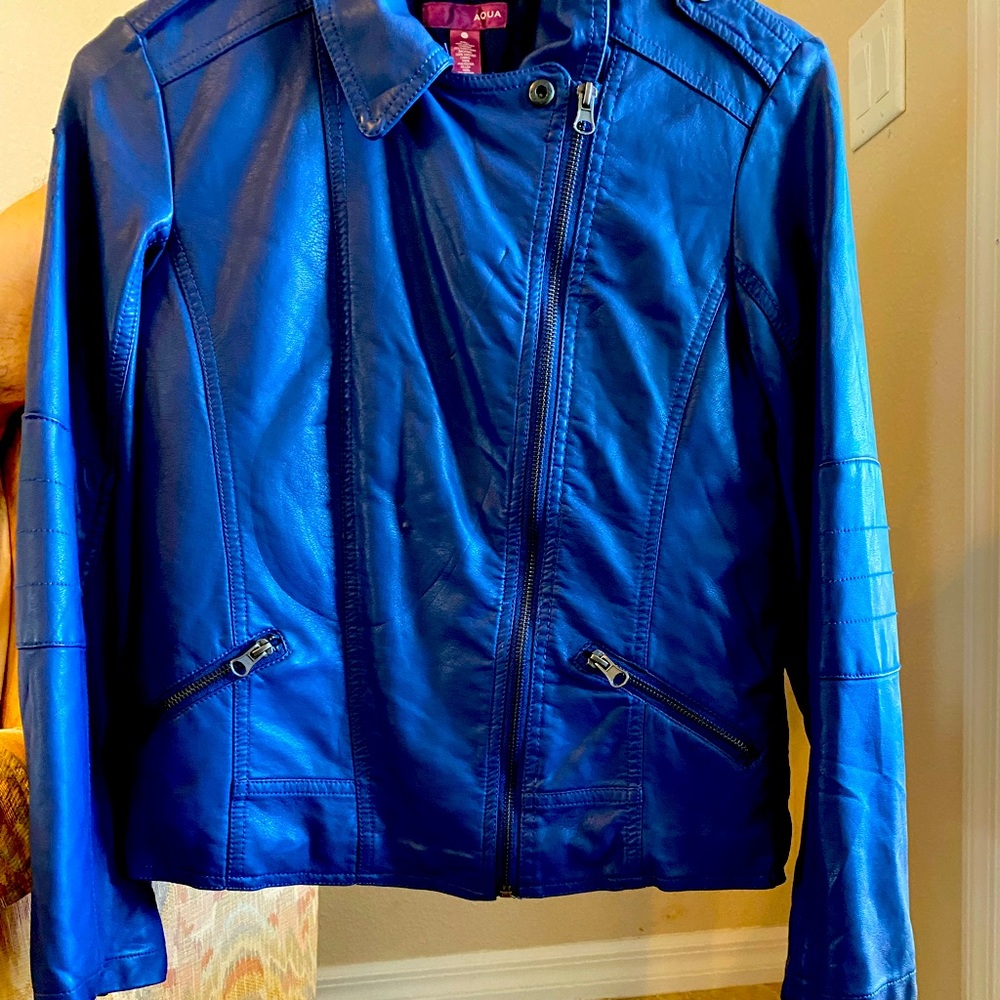 Leather jacket , Size - XL  100% Polyester Color Blue
